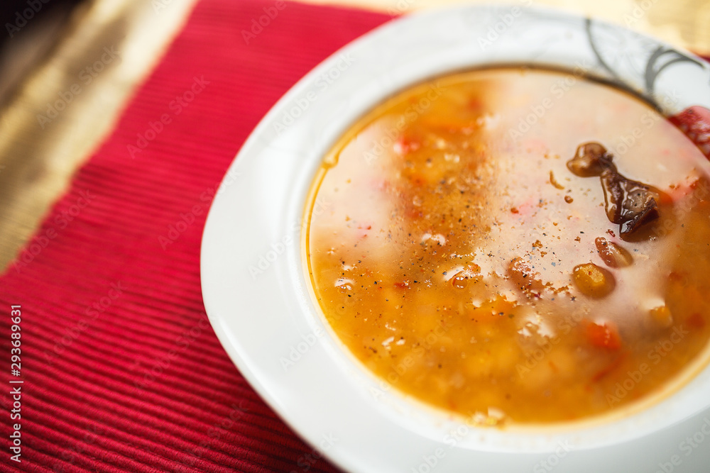 Image of tasty homemade soup on table Image of tasty homemade soup on table