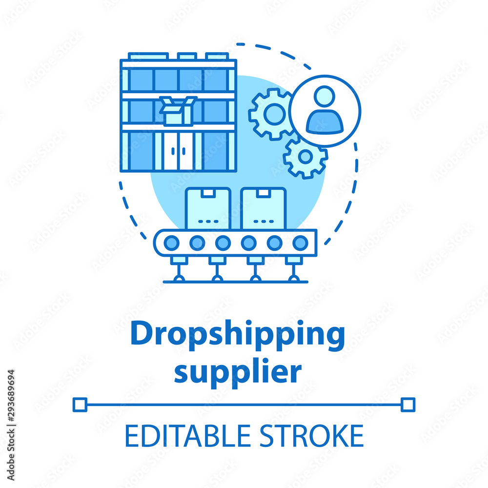 Dropshipping supplier blue concept icon. Shipping product idea thin line illustration. Online business. Delivery service. Goods storage in warehouse. Vector isolated outline drawing. Editable stroke