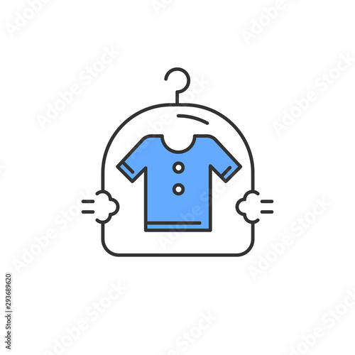 Dry cleaning service color icon. Drycleaning, laundry industry. Dirty clothes washing, textile careful drying, clean clothing package amenity. Isolated vector illustration