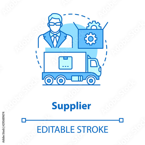 Supplier blue concept icon. Cargo transportation idea thin line illustration. Send parcel. Delivery service. Logistics and distribution. Vector isolated outline drawing. Editable stroke
