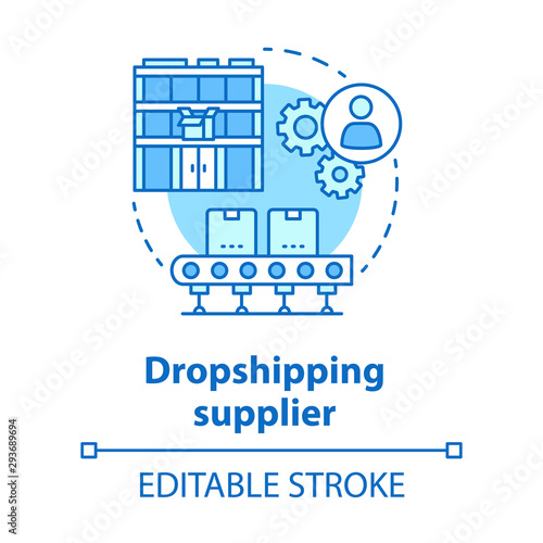 Dropshipping supplier blue concept icon. Shipping product idea thin line illustration. Online business. Delivery service. Goods storage in warehouse. Vector isolated outline drawing. Editable stroke