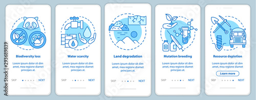 Environmental issues onboarding mobile app page screen vector template. Biodiversity loss. Walkthrough website steps with linear illustrations. UX, UI, GUI smartphone interface concept