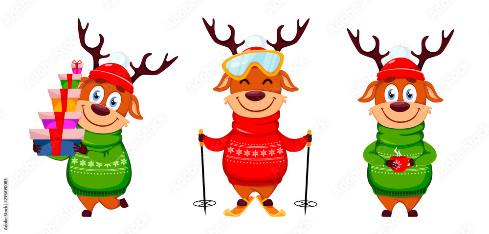 Funny reindeer, set of three poses Funny reindeer, set of three poses