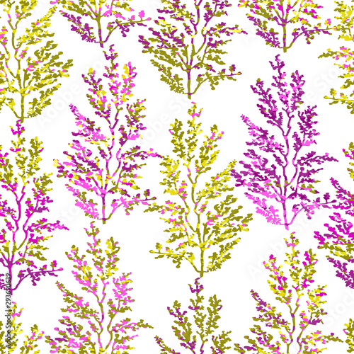 Seamless pattern with herbs, plants and flowers
