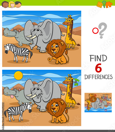 differences game with African animal characters