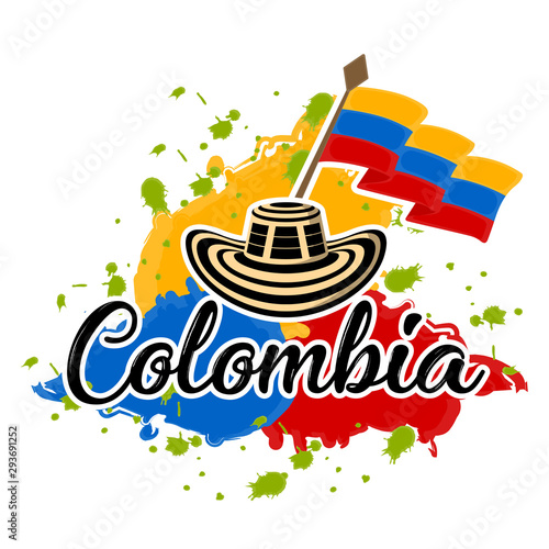 Flag of Colombia and sombrero vueltiao. Representative image of colombia - Vector