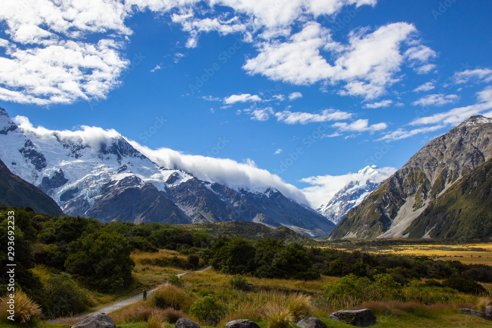 view of Mount Cook and surrounding mountains from Aoraki Mount Cook Village