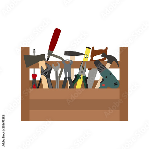 illustration of a construction box with tools on a white background