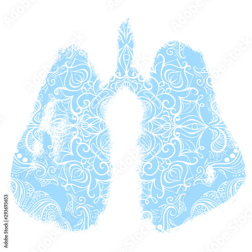 Lungs symbol. Hand drawn grunge design. Breathing. Lunge exercise. Lung cancer (asthma, tuberculosis, pneumonia). Respiratory system. World Tuberculosis Day. World Pneumonia Day. Health care