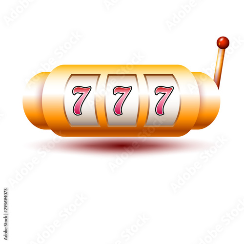 Slot machine with lucky sevens jackpot. Spin object. Fortune Sign. Golden lucky empty slot. Jackpot gambling machine.  Poker chips, casino 777. Lucky sevens triple 777 number. Casino gambling victory