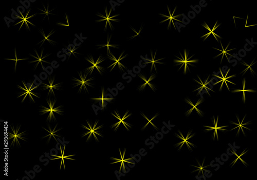 set of yellow gold star rays on black background