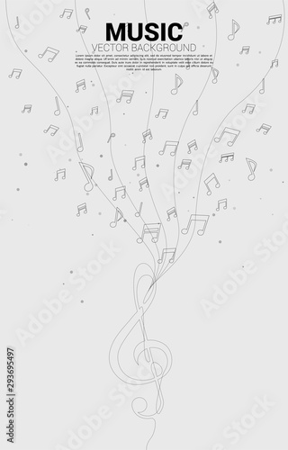 Vector music melody note dancing flow with one line sol note . Concept background for song and concert theme.