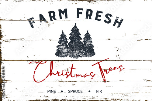 Vintage Christmas Farm Fresh Tree Sign with Shiplap Design