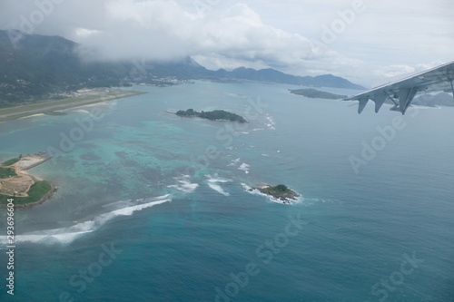 Flying over the Seychelles islands