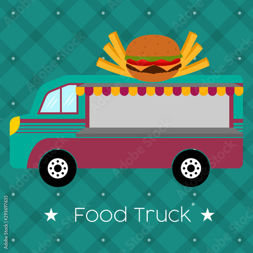 Burger food truck. Street food - Vector illustration