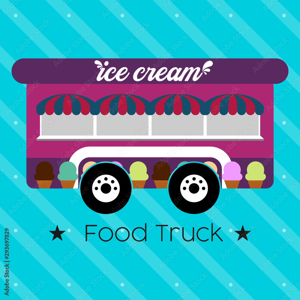 Ice cream food truck. Street food - Vector illustration