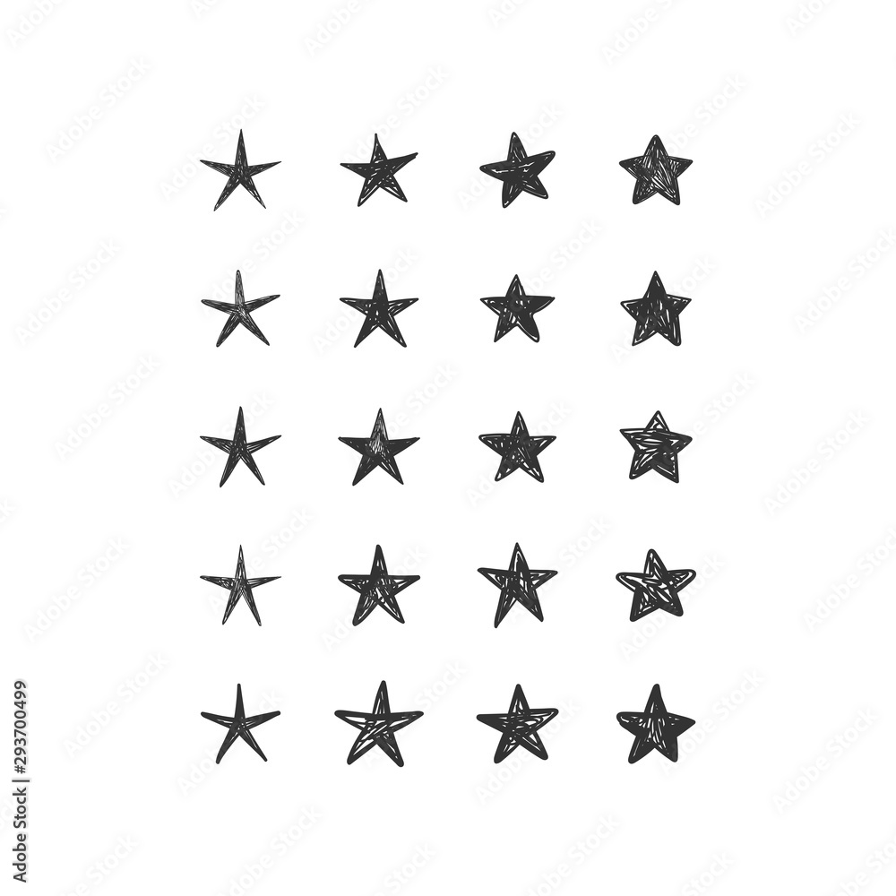 Star doodles. Hand drawn stars collection.