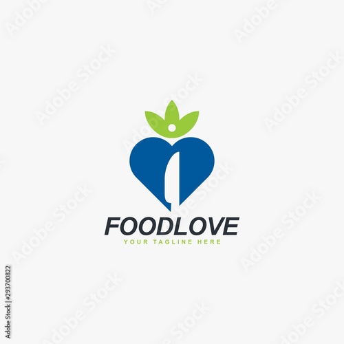 Kitchen logo design vector. Restaurant abstract symbol. Spoon, fork , knife illustration logo. Love and leaf vector icons. Full color sign.