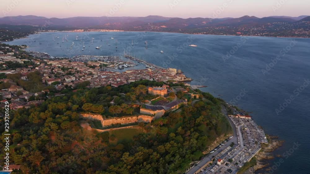 Aerial view of Saint-Tropez Voiles de Saint-Tropez regatta sunrise France Aerial view of Saint-Tropez Voiles de Saint-Tropez regatta sunrise France