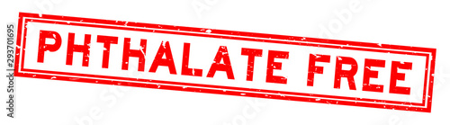 Grunge red phthalate free word square rubber seal stamp on white background