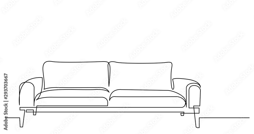 continuous line drawing of modern style sofa - obrazy, fototapety, plakaty 