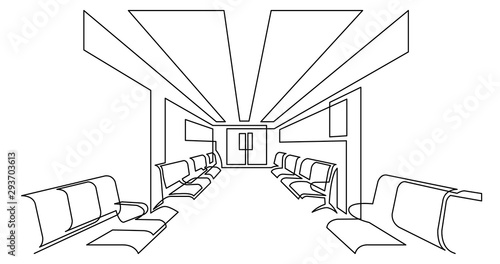 continuous line drawing of hospital corridor waiting area