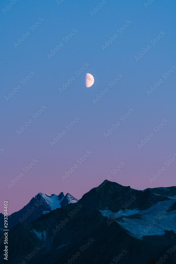 Colorful blue hour over glacier mountains in Alaska Colorful blue hour over glacier mountains in Alaska