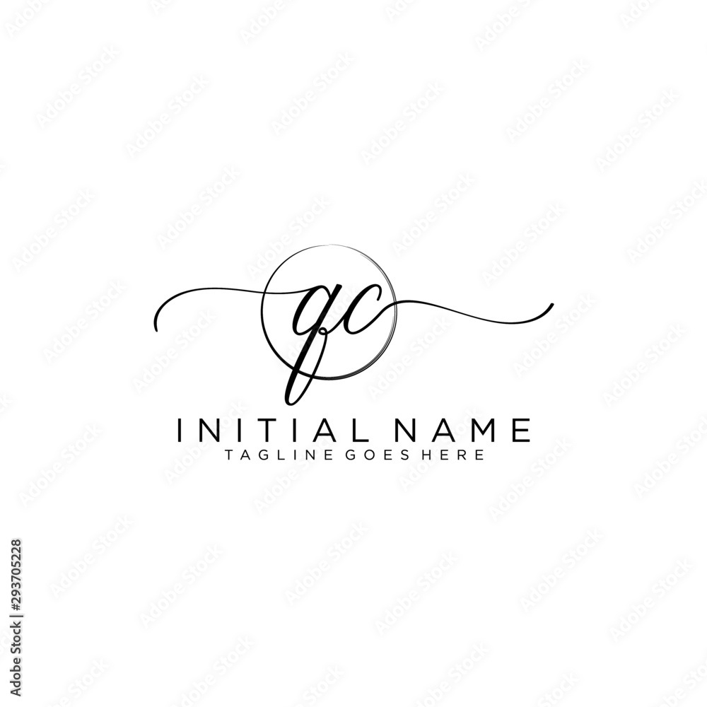 QC Initial handwriting logo with circle template vector.