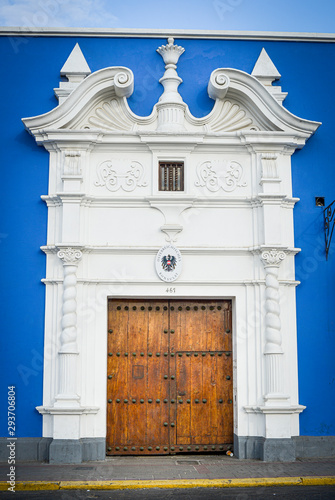 Colonial facada at tradicional house in Trujillo, Perú. photo