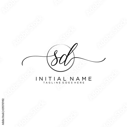 SD Initial handwriting logo with circle template vector. photo