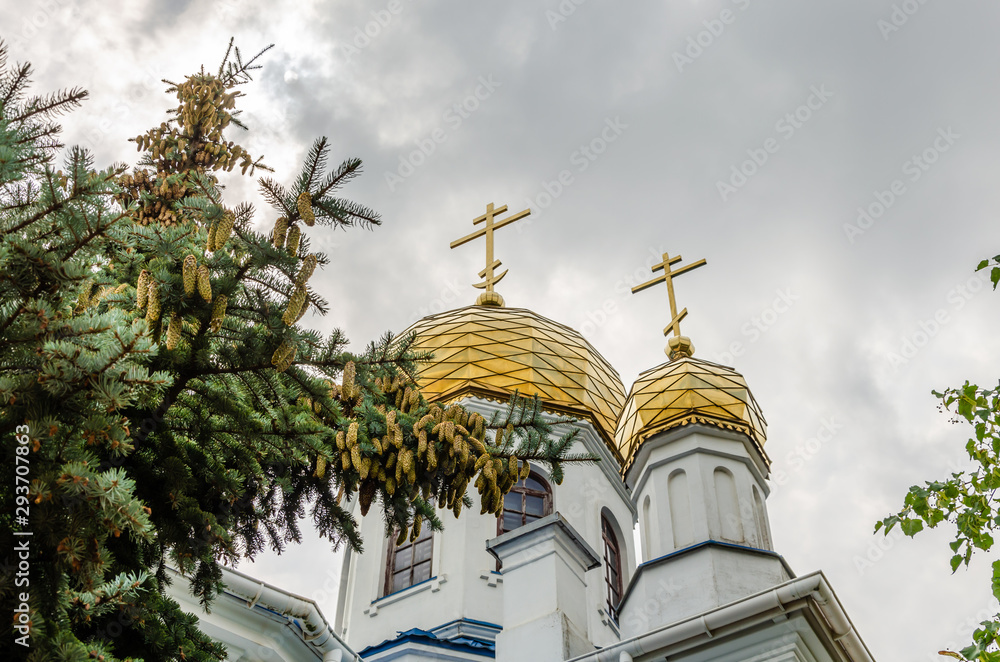 Old Christian Church.Temple with Golden domes.