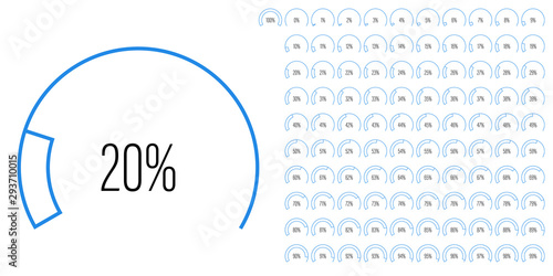Set of circular sector percentage diagrams meters from 0 to 100 ready-to-use for web design, user interface UI or infographic - indicator with blue