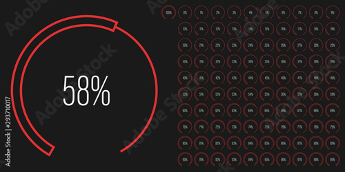 Set of circular sector percentage diagrams meters from 0 to 100 ready-to-use for web design, user interface UI or infographic - indicator with red