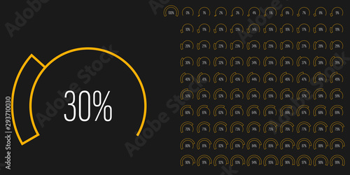 Set of circular sector percentage diagrams meters from 0 to 100 ready-to-use for web design, user interface UI or infographic - indicator with yellow