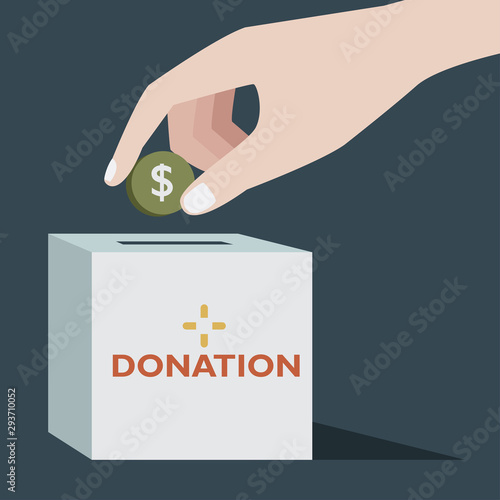 Hand put in coin on a donation box