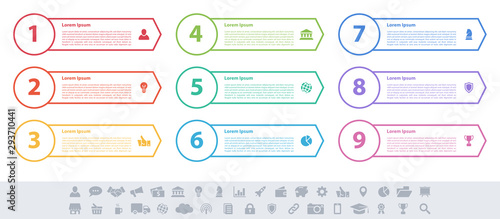 Infographic design business concept vector illustration with 9 steps or options or processes represent work flow or diagram or web button banner
