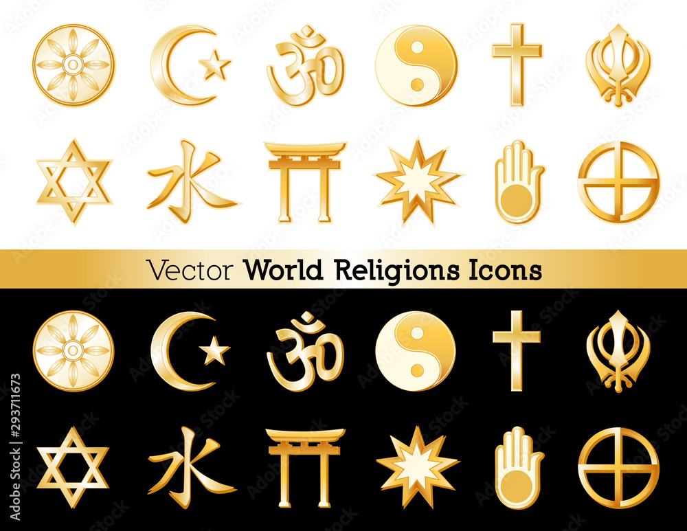 Religions Icons of the World, from top left: Buddhism, Islam 
