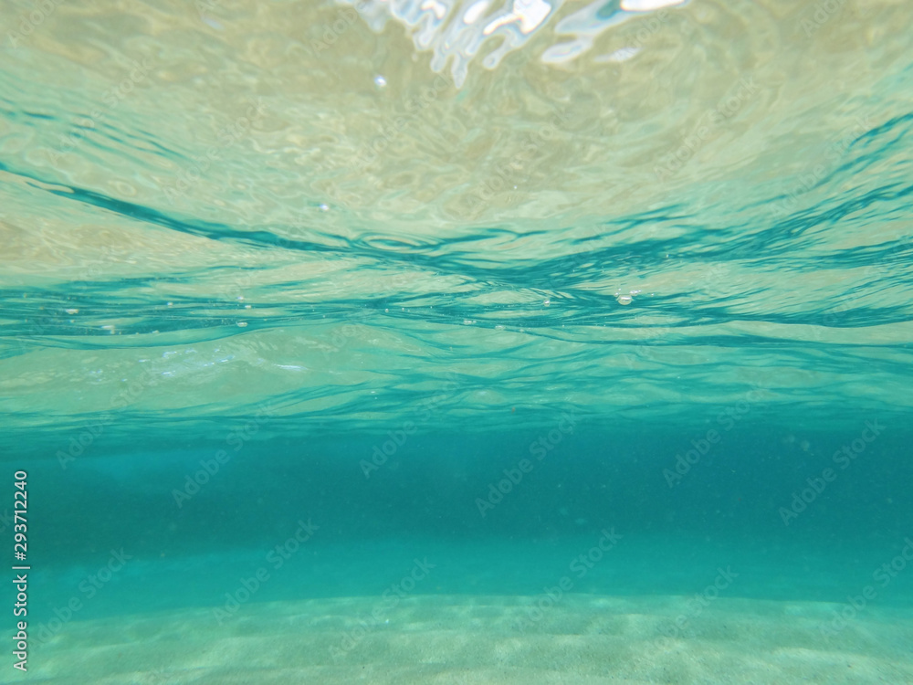 Looking at Seabed and water surface from underwater Looking at Seabed and water surface from underwater