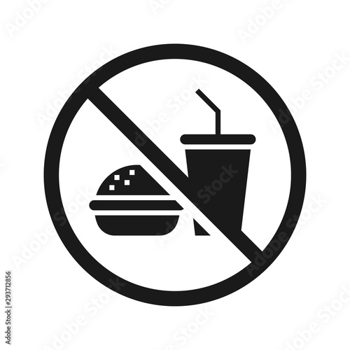 No food no drinks sign. High quality prohibition sign isolated on white. City public signs. Monochrome, one color, in one paint, black and white.