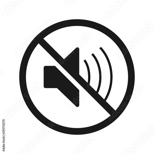 The no sound icon. Volume Off symbol. Flat Vector illustration. High quality prohibition sign isolated on white. City public signs. Monochrome, one color, in one paint, black and white.