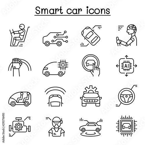 smart car icon set in thin line style