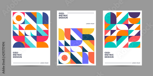 Placard templates set with Geometric shapes, Retro geometric style flat and line design elements. Retro art for covers, banners, flyers and posters. Eps10 vector illustrations