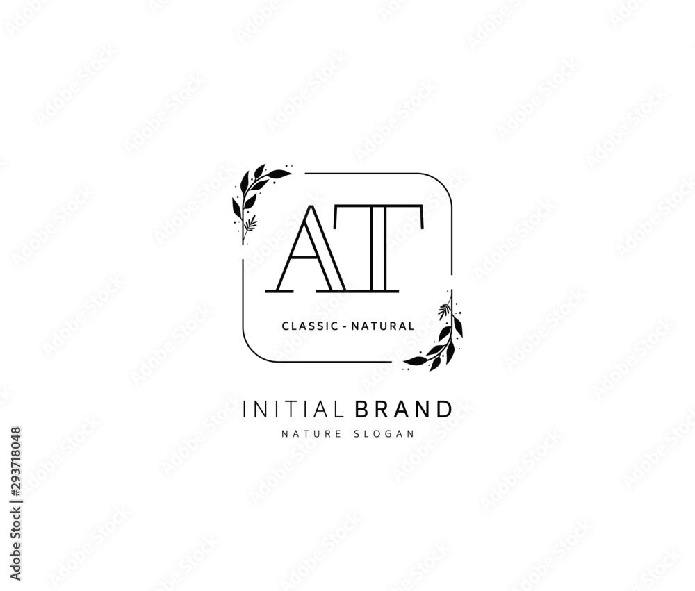 A T AT Beauty vector initial logo, handwriting logo of initial signature, wedding, fashion, jewerly, boutique, floral and botanical with creative template for any company or business.