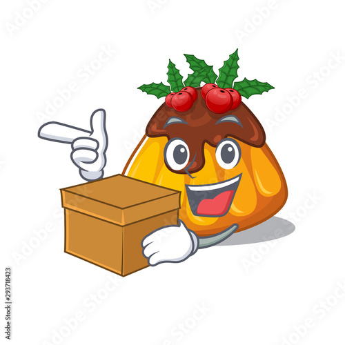 With box christmas pudding isolated with the cartoon