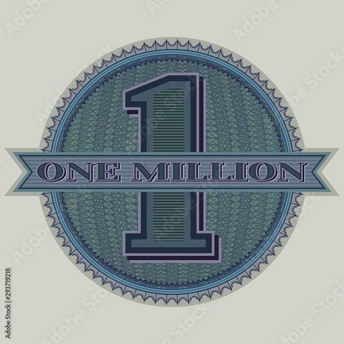 Sticker round guilloche mesh and ribbon with the inscription one million. Option two