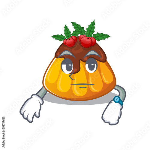 Waiting christmas pudding refrigerated in cartoon fridge