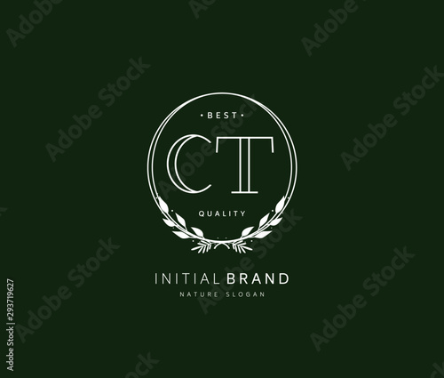 C T CT Beauty vector initial logo, handwriting logo of initial signature, wedding, fashion, jewerly, boutique, floral and botanical with creative template for any company or business.