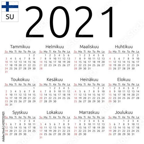 Calendar 2021, Finnish, Sunday