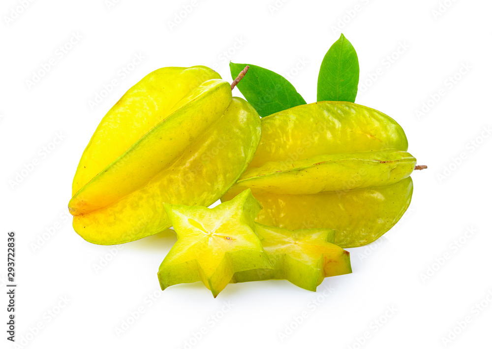 Fototapeta premium star fruit with leaf on white background