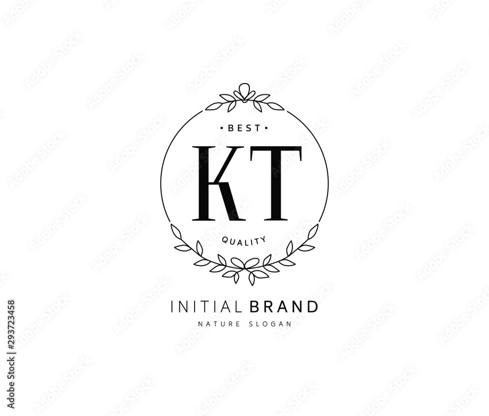 K T KT Beauty vector initial logo, handwriting logo of initial signature, wedding, fashion, jewerly, boutique, floral and botanical with creative template for any company or business.